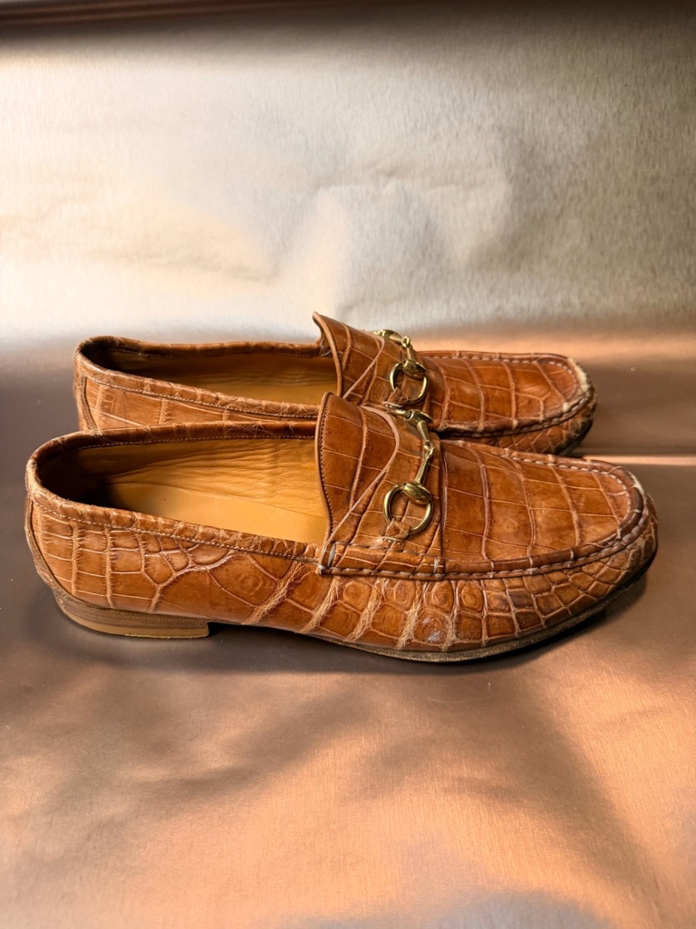 Men's GUCCI croc Horsebit loafer sz11/US12, GG web belt and cable knit socks - Picture 4 of 12